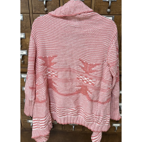 Love Stitch Large Coral White Aztec Pattern Shaw Jacket Sweater New w Tags - Picture 5 of 7